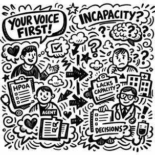 Various people and doctors asking questions about health care powers of attorney.